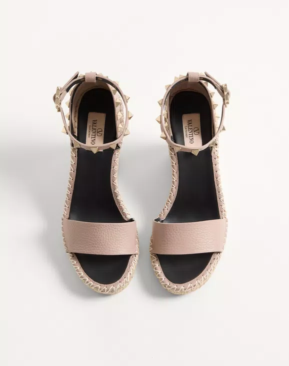 Valentino Double Rockstud Grainy Calfskin Wedge Sandal 105 Mm - Image 5